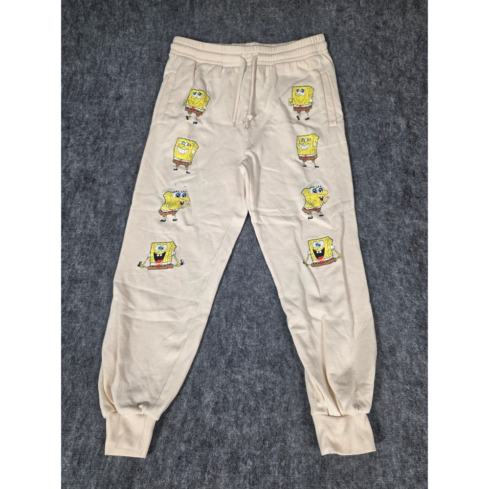 Mens Pants SpongeBob Joggers M Cream Fleece Sweatpants Nickelodeon Streetwear